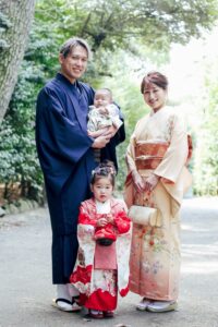三歳七五三着物家族写真